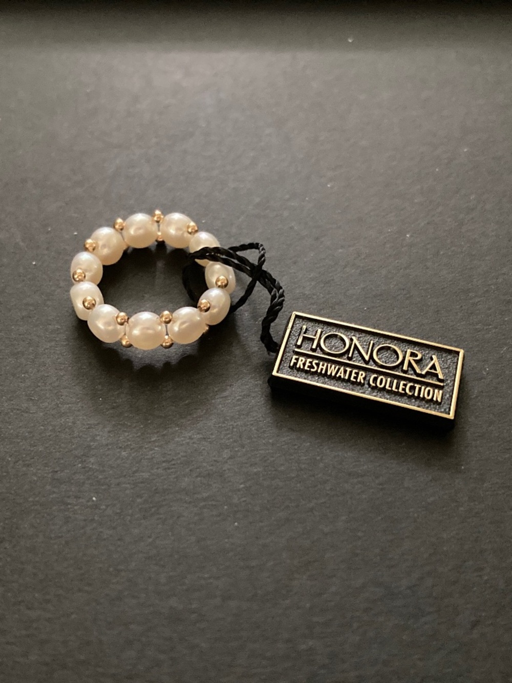 Honora Cultured Freshwater Pearl Stretch Button Ring/14K Yellow Gold/Medium/NWT!